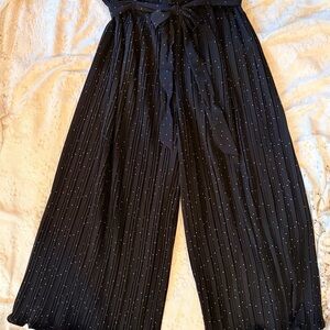 Alice Blue Black Pleated Polka Dot Wide Leg Pants | Tie Waist | Size L